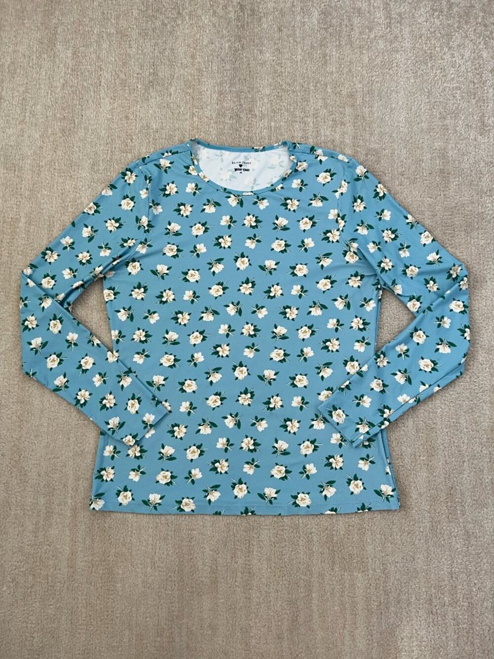 Draper James x Lands End Long Sleeve Rashguard Swim Top M Blue Floral